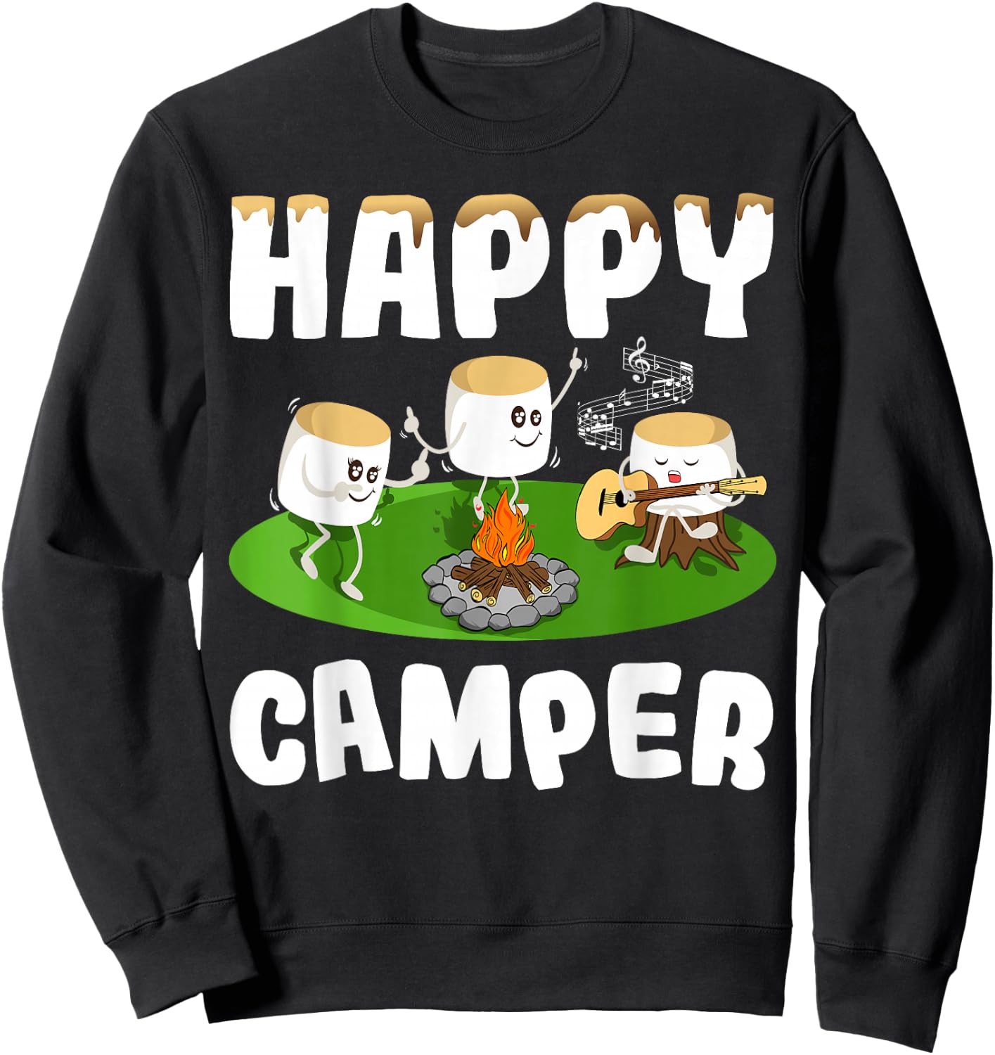 Marshmallows Happy Camper Motorhome Life Camping Sweatshirt - Sweatshirt | Black
