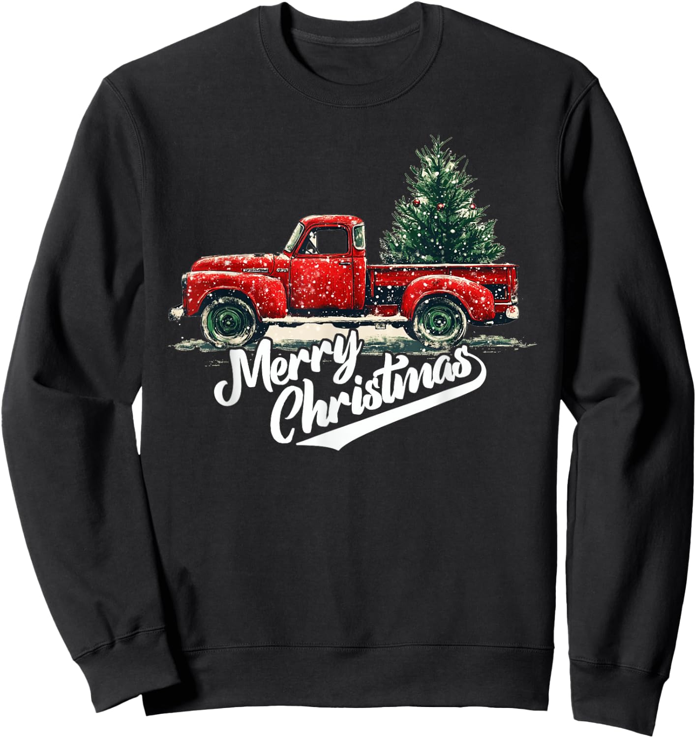 Old Red Pickup Truck Christmas Tree Vintage men Sweatshirt - Sweatshirt | Black