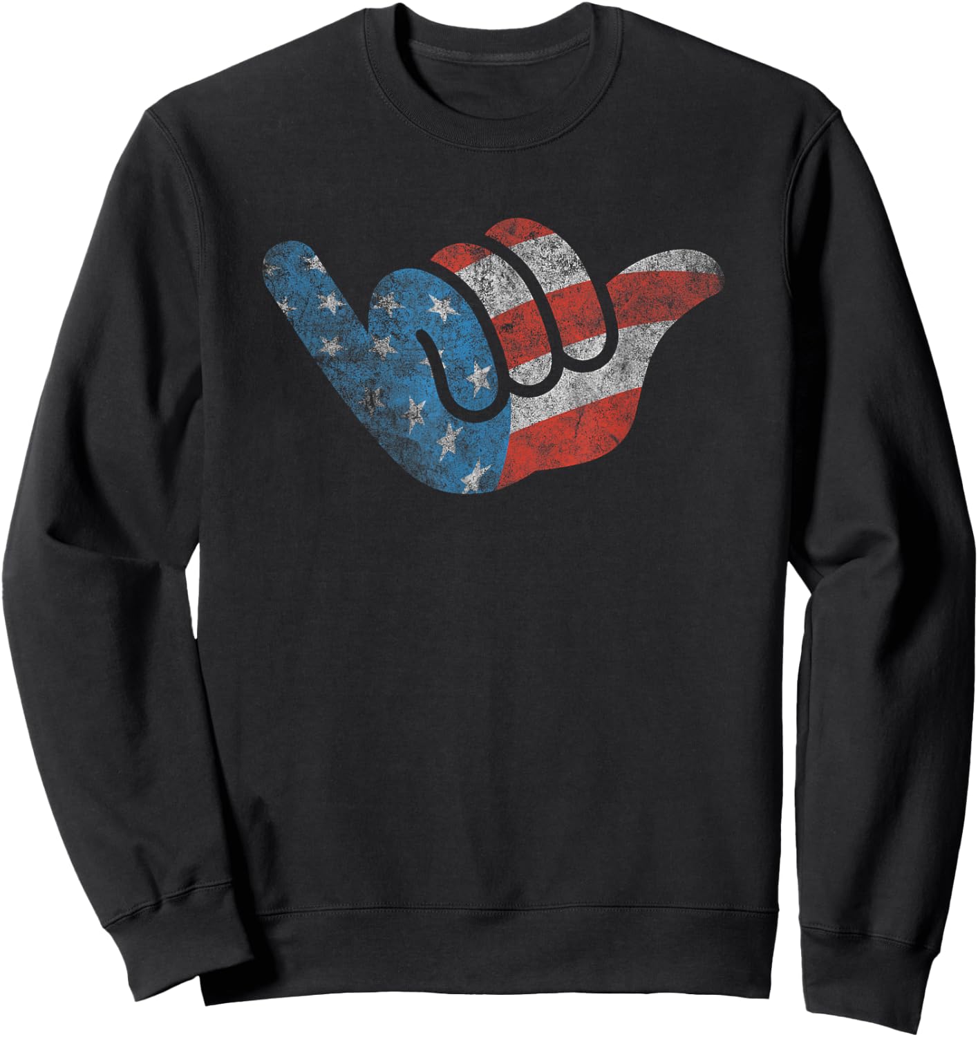 Patriotic Surfer Hang Shirt American Flag Loose Hand Sign Sweatshirt - Sweatshirt | Black
