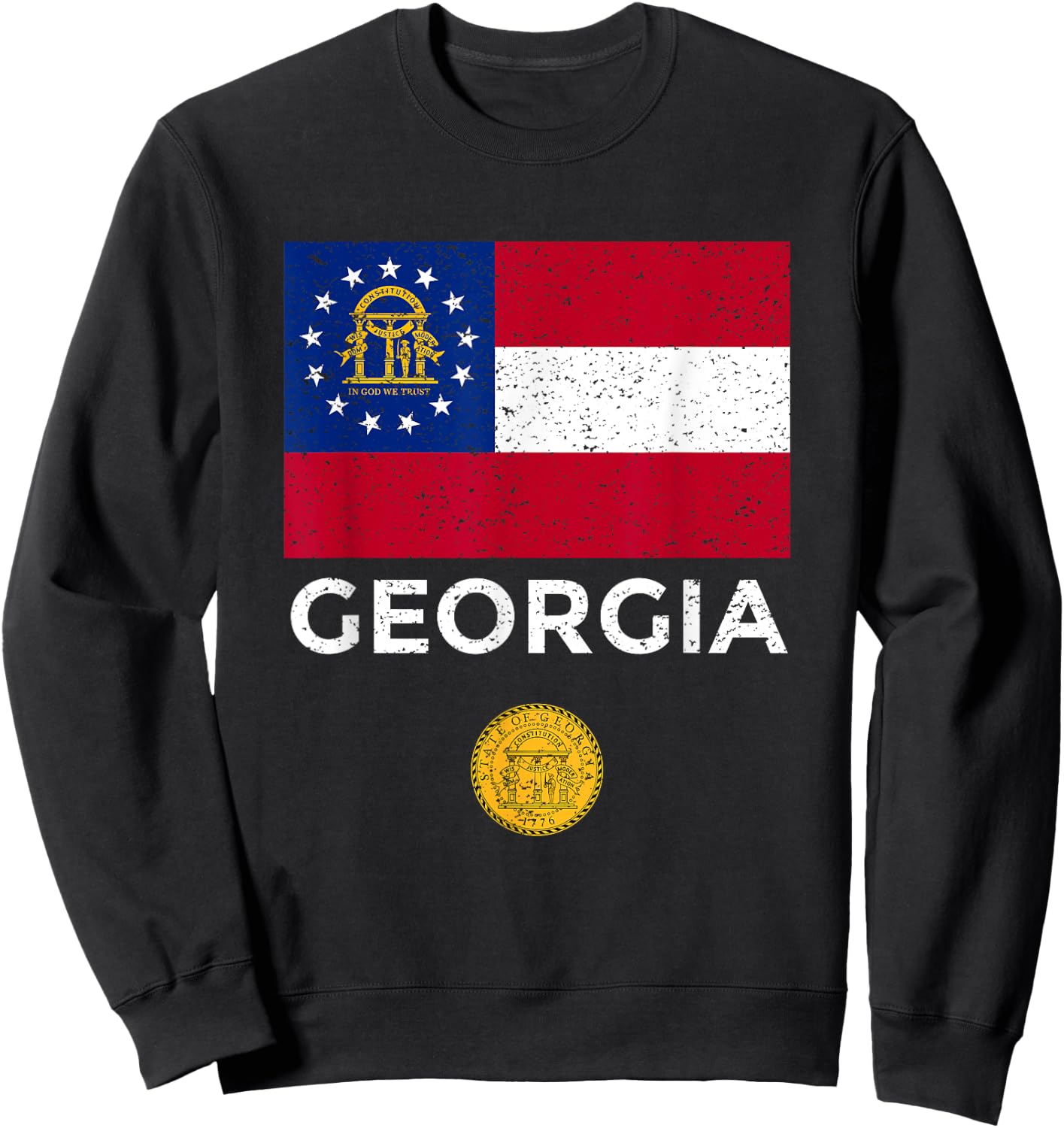 Georgia State Flag with Seal - Vintage Distressed Sweatshirt - Sweatshirt | Black