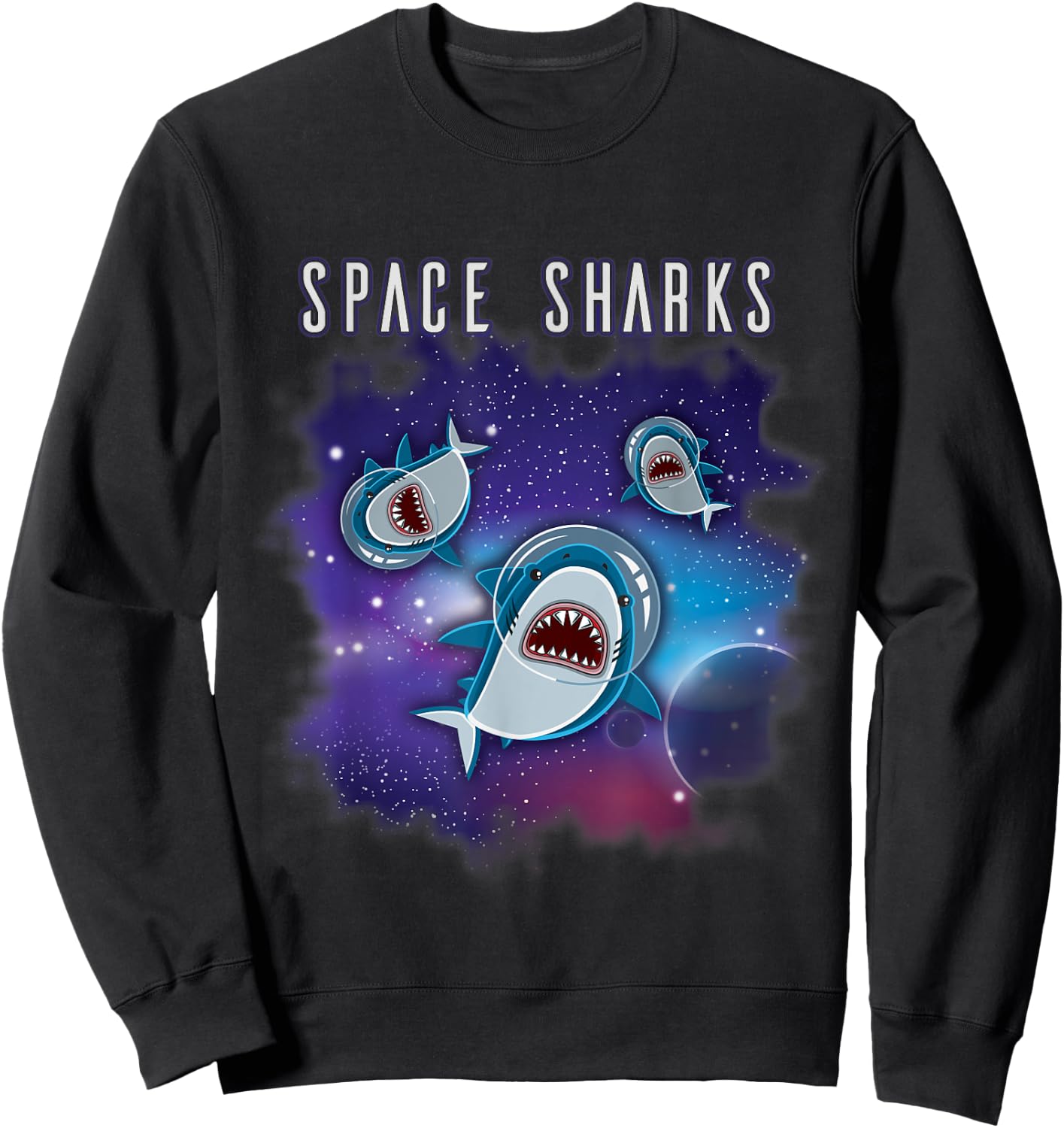 SPACE SHARKS | Funny Astronaut Sharks in Space Sweatshirt - Sweatshirt | Black