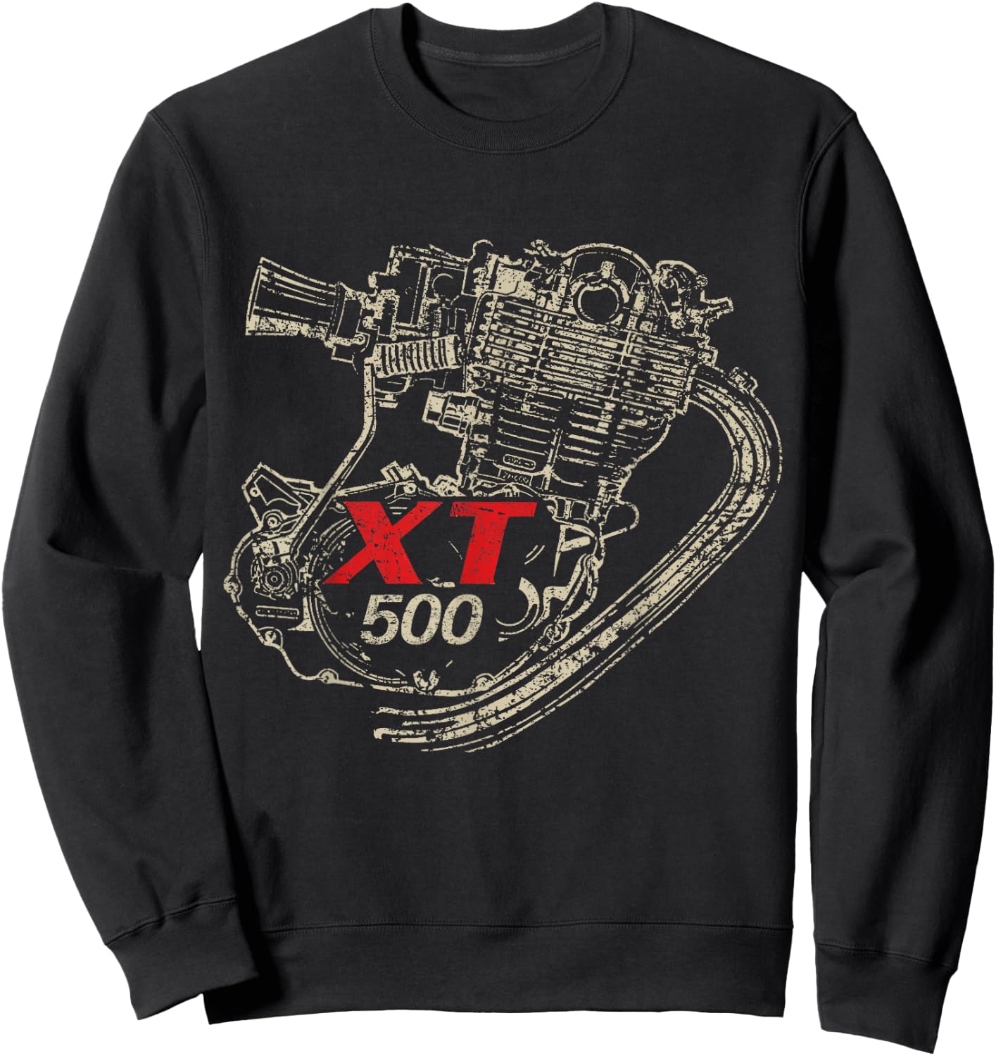 XT 500 engine retro distressed design Sweatshirt - Sweatshirt | Black