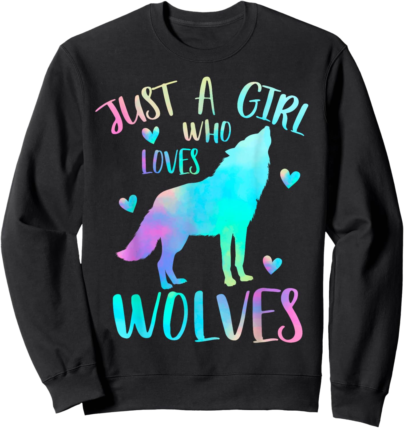 Just a Girl Who Loves wolves Watercolor Cute wolf lover,Short Sleeve Sweatshirt - Sweatshirt | Black
