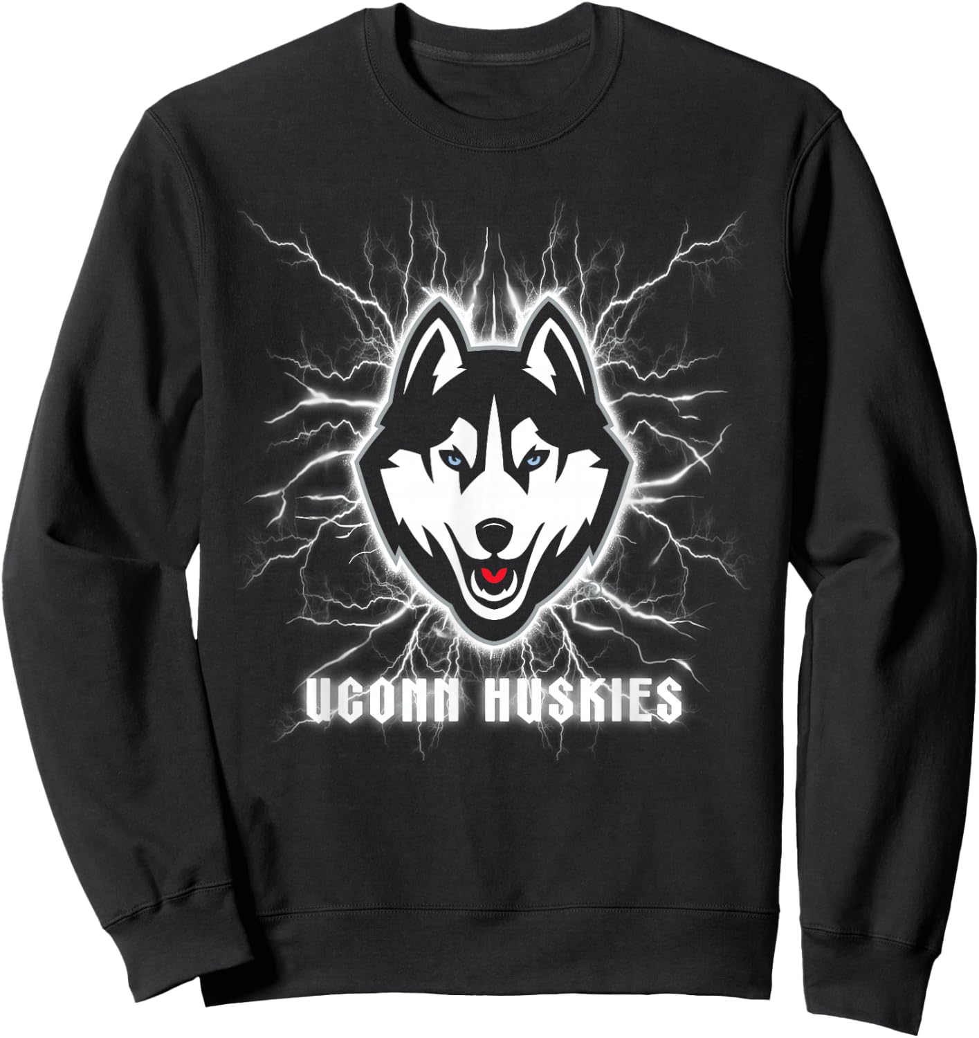 Elite Authentics Connecticut Huskies 90's Lightning -Adults Blue Small Short Sleeve Sweatshirt - Sweatshirt | Black