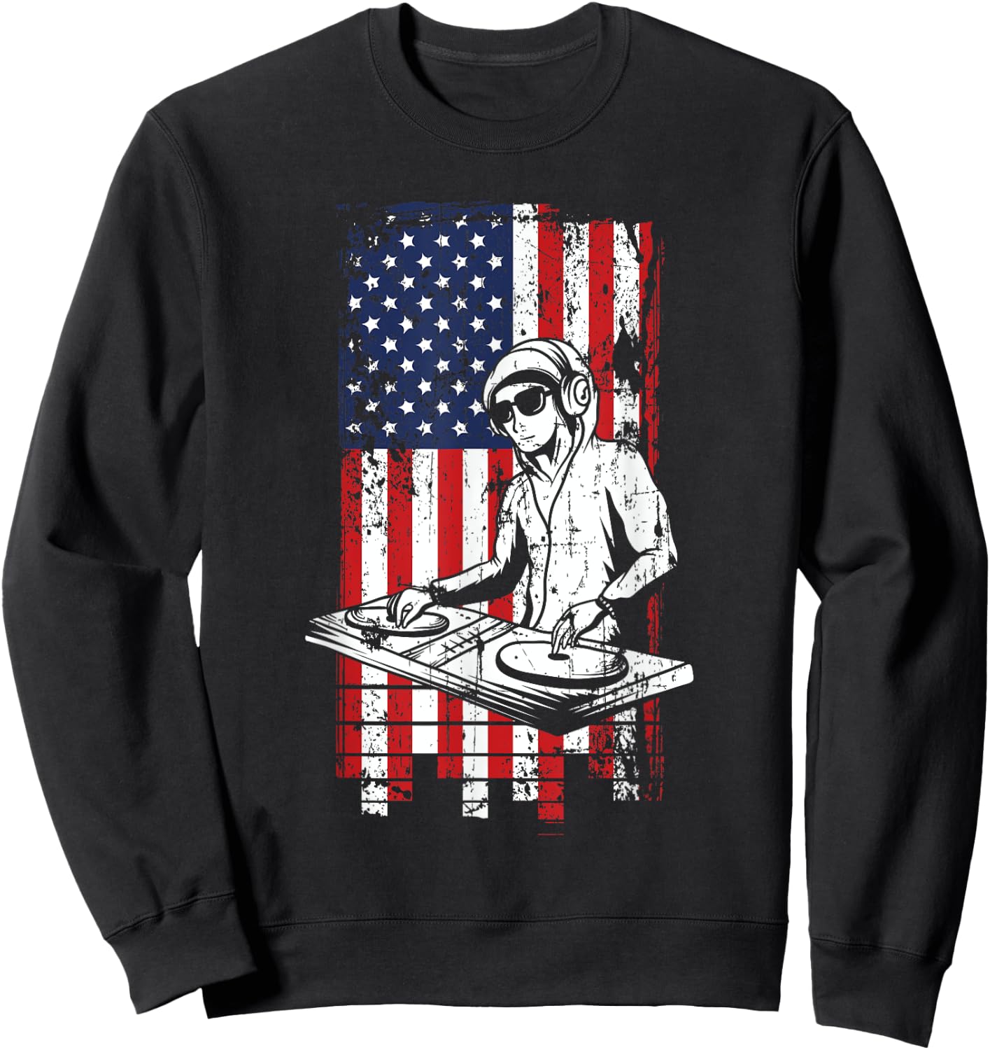 4th of July American Flag DJ Music Lover Turntable Gifts Sweatshirt - Sweatshirt | Black