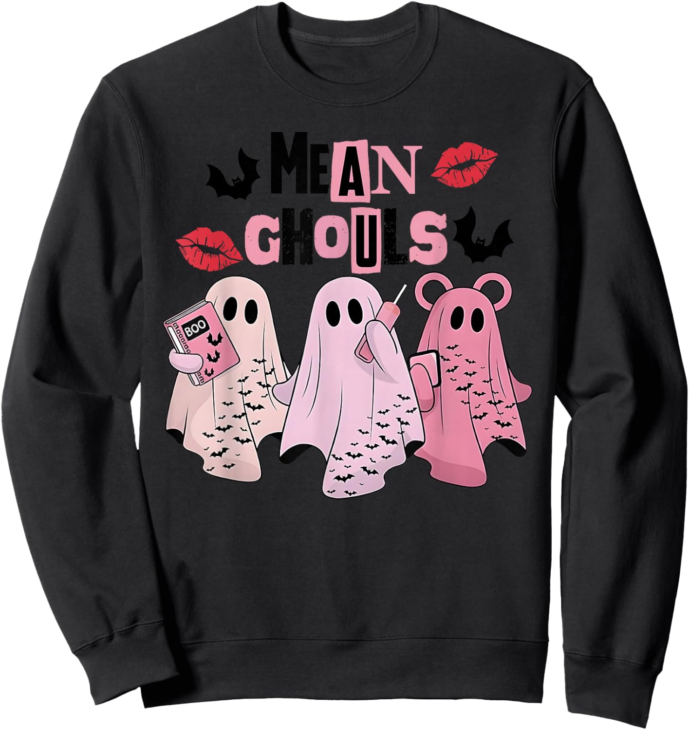 Funny Mean Ghouls On October We Wear Pink Breast Cancer Sweatshirt - Sweatshirt | Black