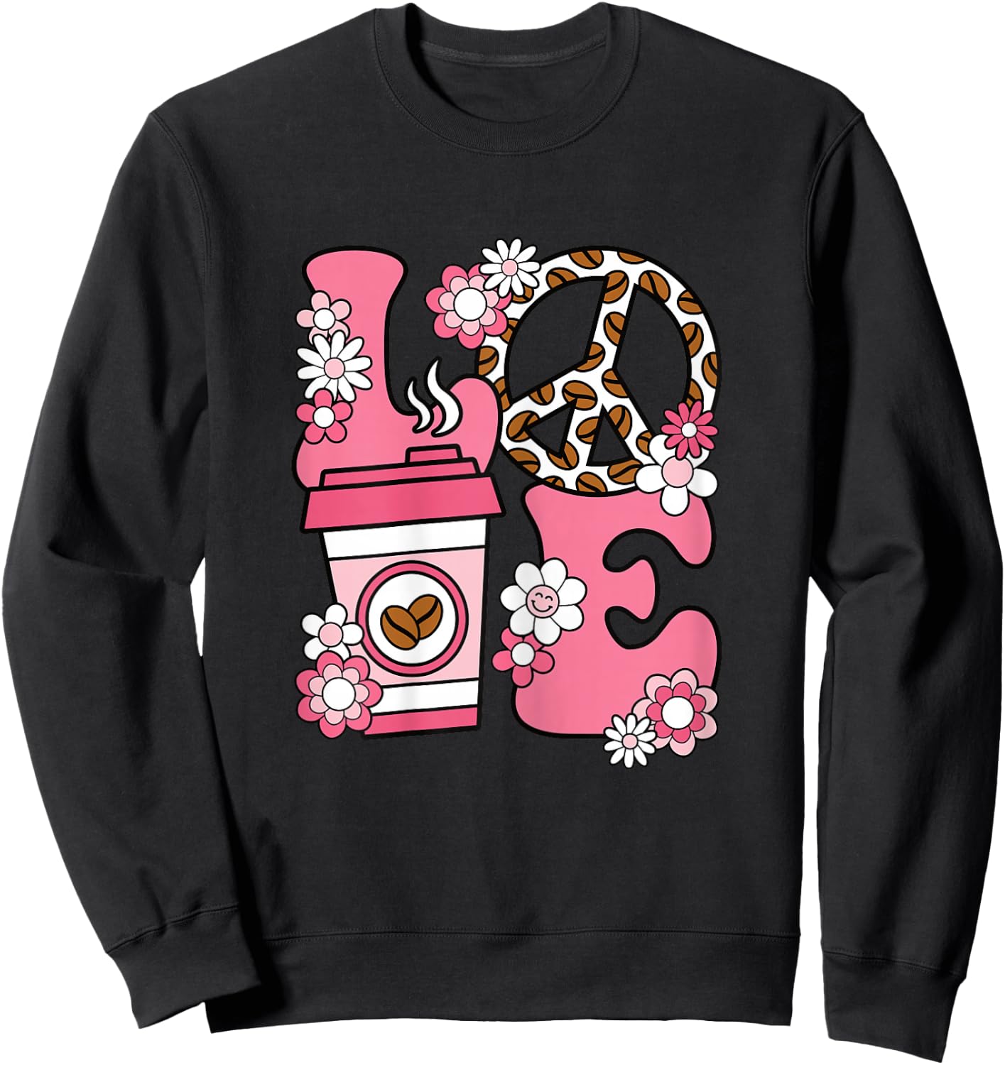 Cute Coffee Clothing Women Women's Graphic Pink Coffee Cup Print X-Small Black Coffee Lover Sweatshirt - Sweatshirt | Black