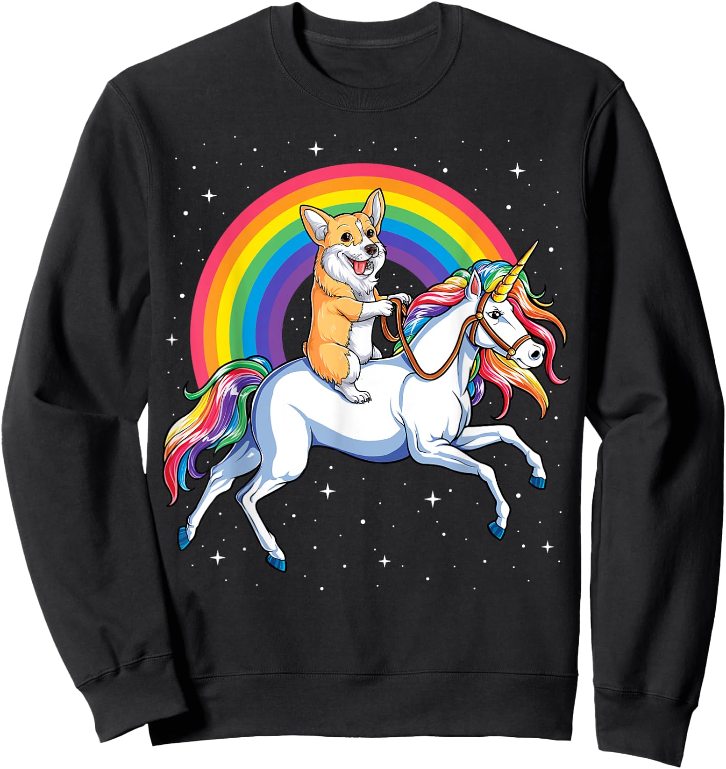 Corgi Unicorn T shirt Girls Space Galaxy Rainbow Corgicorn Sweatshirt - Sweatshirt | Black