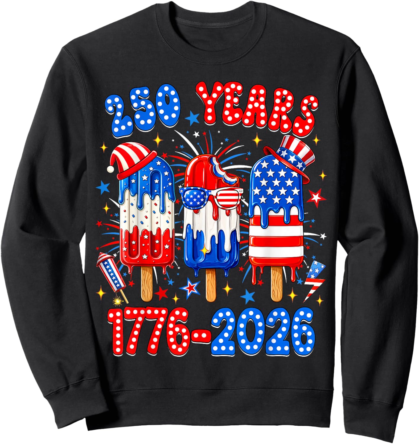 250 Years American 1776 2026 250th USA 4th of July Boy Kids Sweatshirt - Sweatshirt | Black