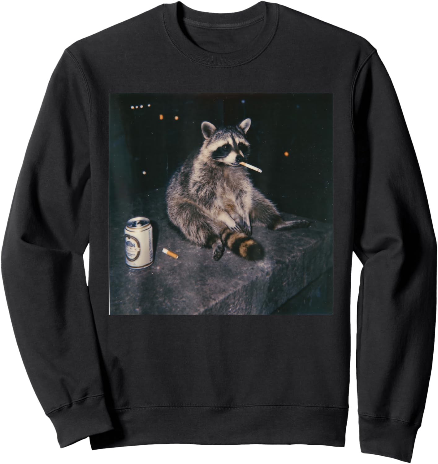 Raccoon Smoking Cigarette Beer Can Urban Night Sweatshirt - Sweatshirt | Black