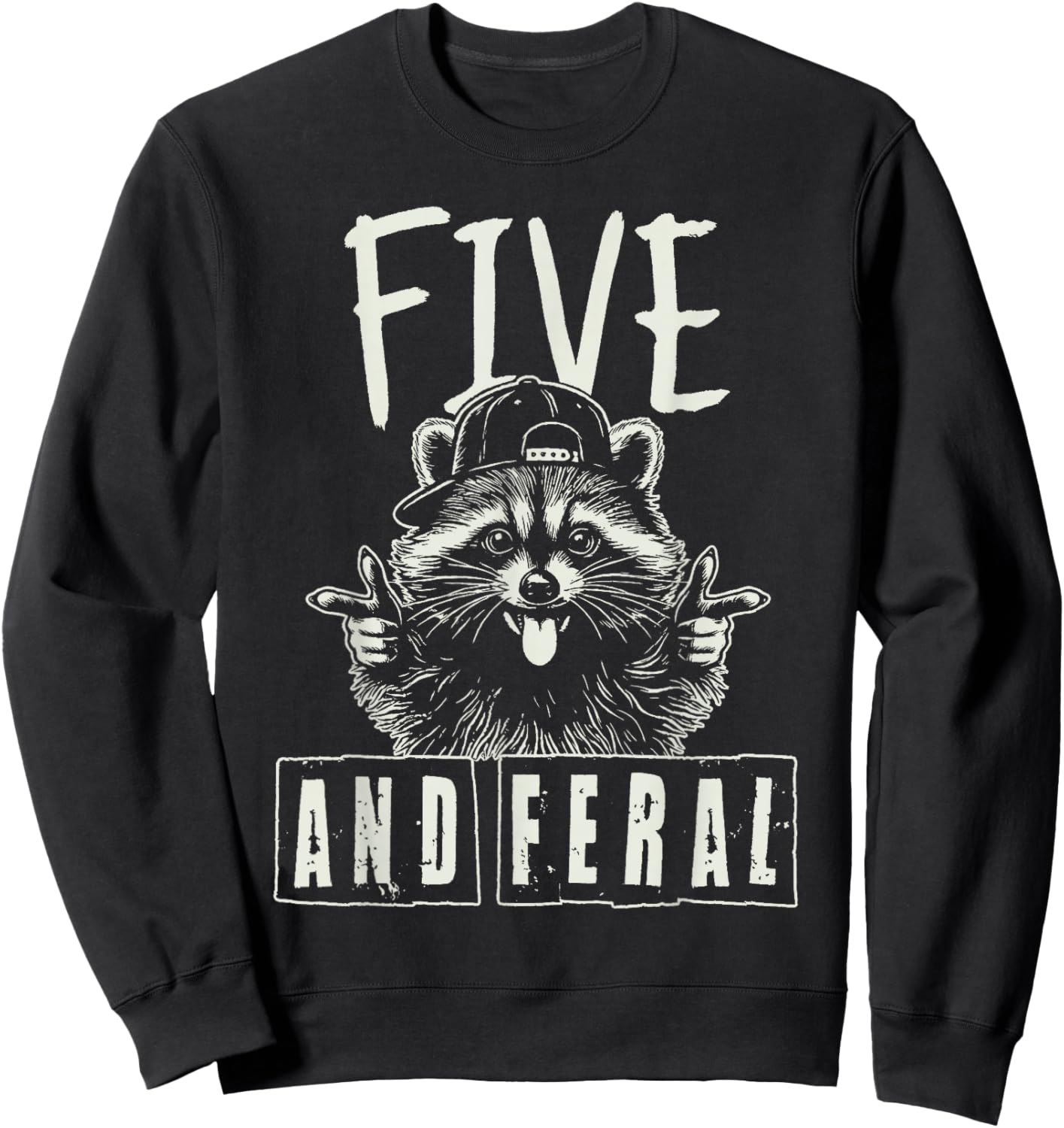 Feral and Five Raccoon 5th Birthday Girls Boys Kids Sweatshirt - Sweatshirt | Black