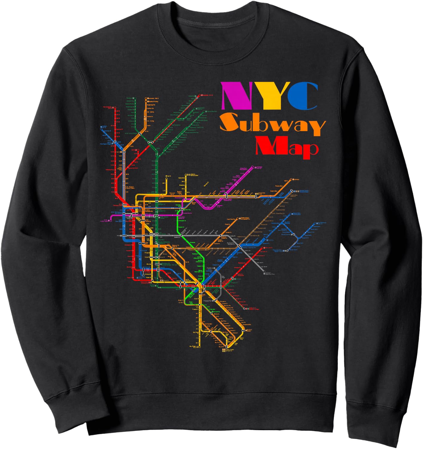 New York City Subway Map Shirt NYC Metro Map Gift Sweatshirt - Sweatshirt | Black