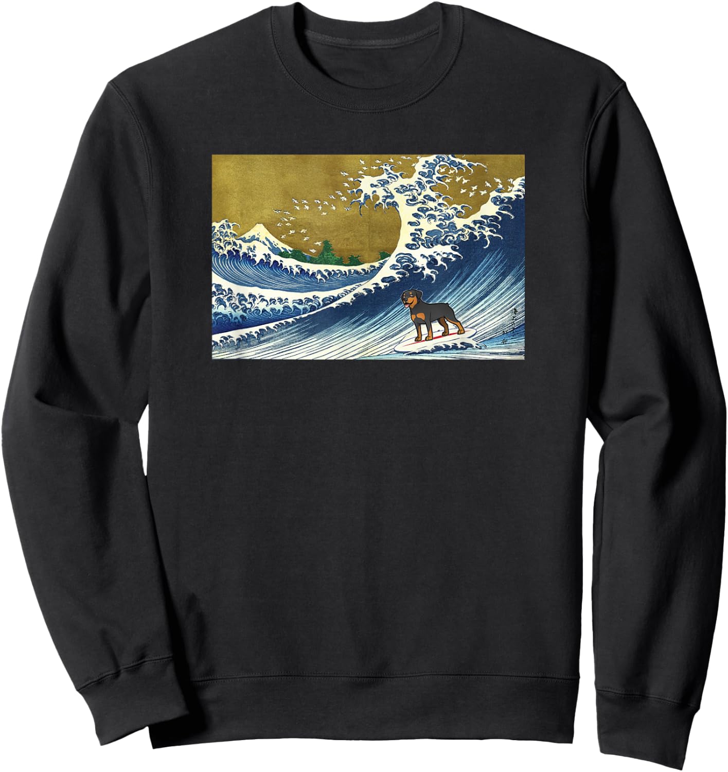 Funny Retro Vintage Surfing A Great Wave Rottweiler Lover Sweatshirt - Sweatshirt | Black