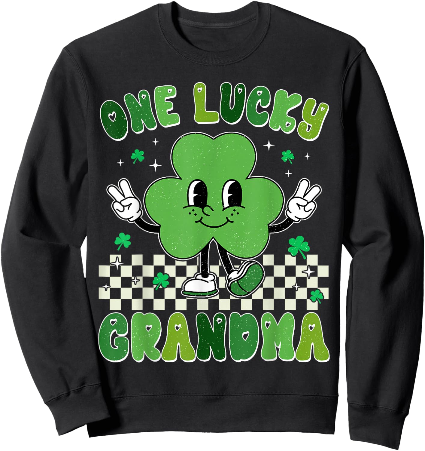 Retro Groovy One Lucky Grandma St Patrick's Day Women Mama Sweatshirt - Sweatshirt | Black
