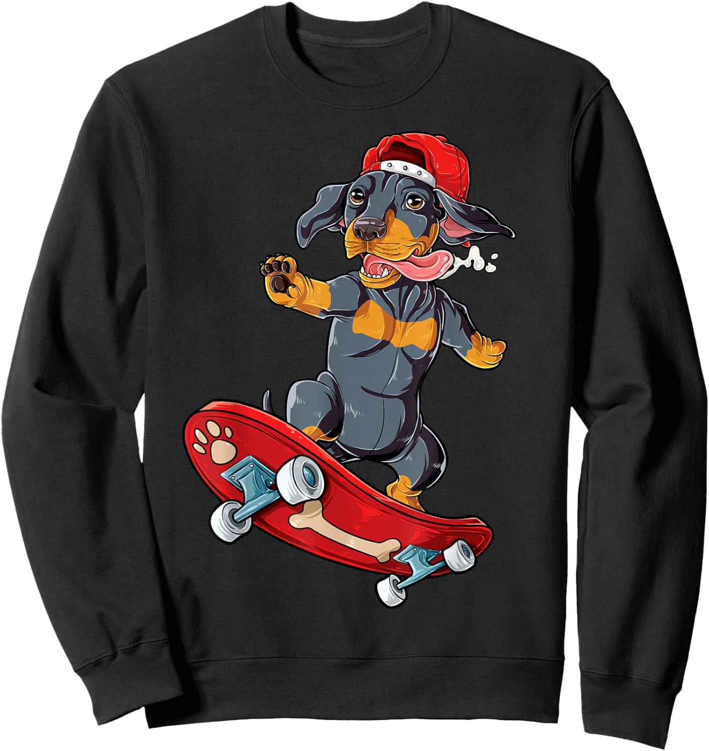 Dachshund Skateboard T shirt Wiener Dog Funny Skateboarding Men Women Kids Sweatshirt - Sweatshirt | Black