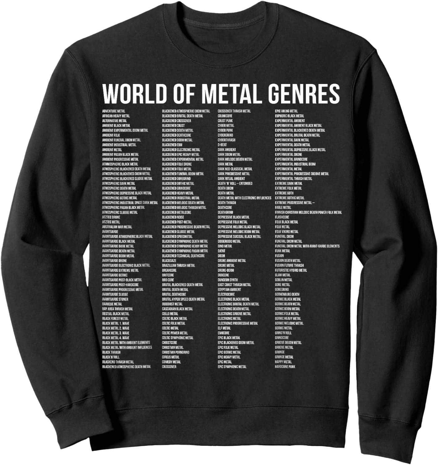 World Of Metal Genres 433 Genres And Subgenres Metal Fan Sweatshirt - Sweatshirt | Black