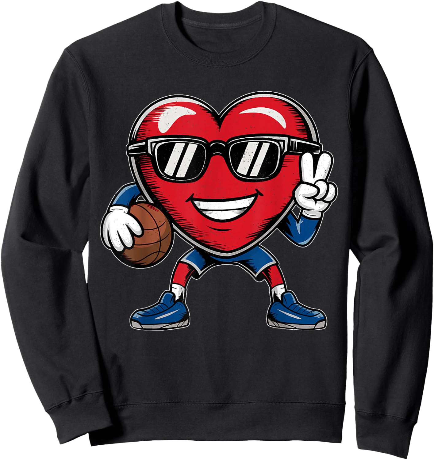 Heart Playing Basketball Valentines Day Basketball Boy Girl Sweatshirt - Sweatshirt | Black