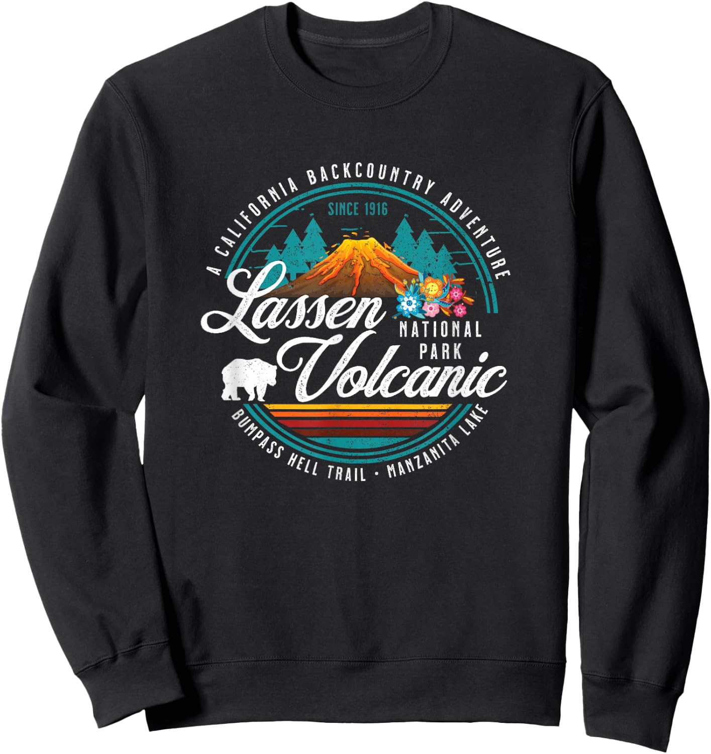 Retro Lassen Volcanic National Park Vintage Hiking Camping Sweatshirt - Sweatshirt | Black