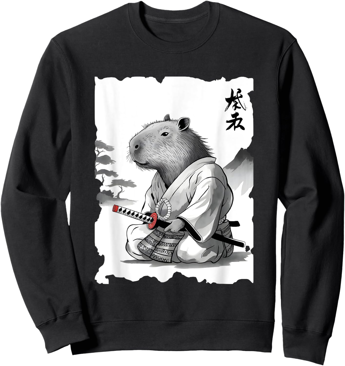 Samurai Capybara Warrior - Vintage Graphic Japanese Art Sweatshirt - Sweatshirt | Black