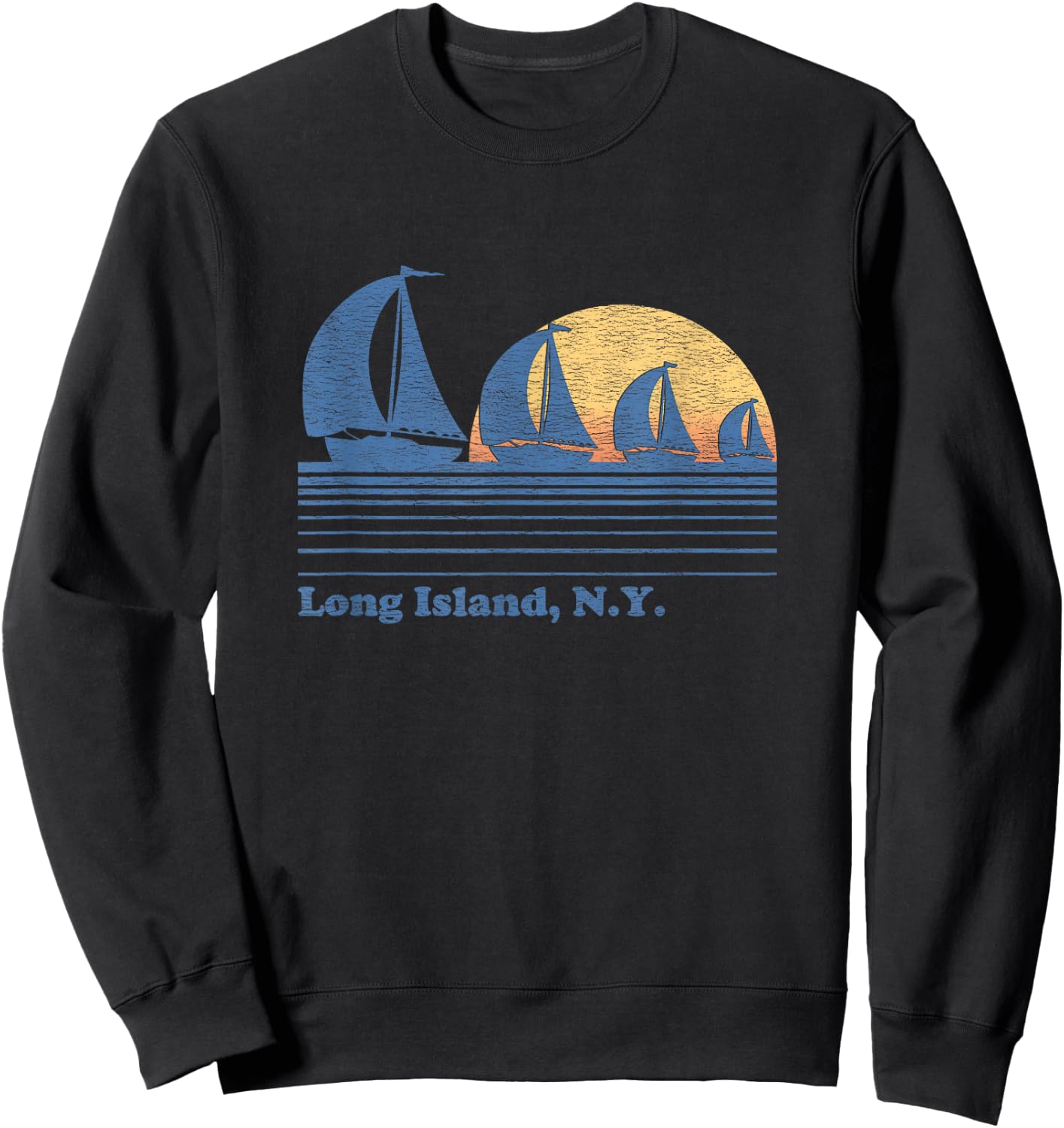 Long Island NY Sailboat Vintage 80s Sunset Sweatshirt - Sweatshirt | Black