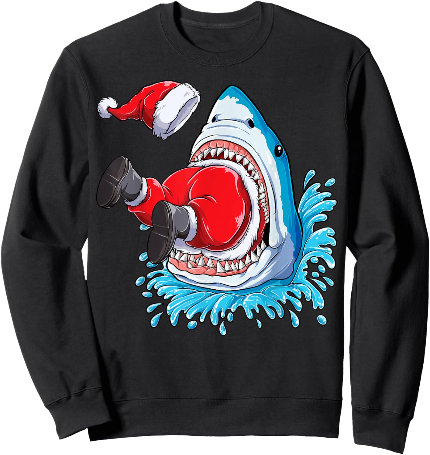 Shark Eating Santa Claus Christmas Boys Merry Sharkmas Xmas Sweatshirt - Sweatshirt | Black