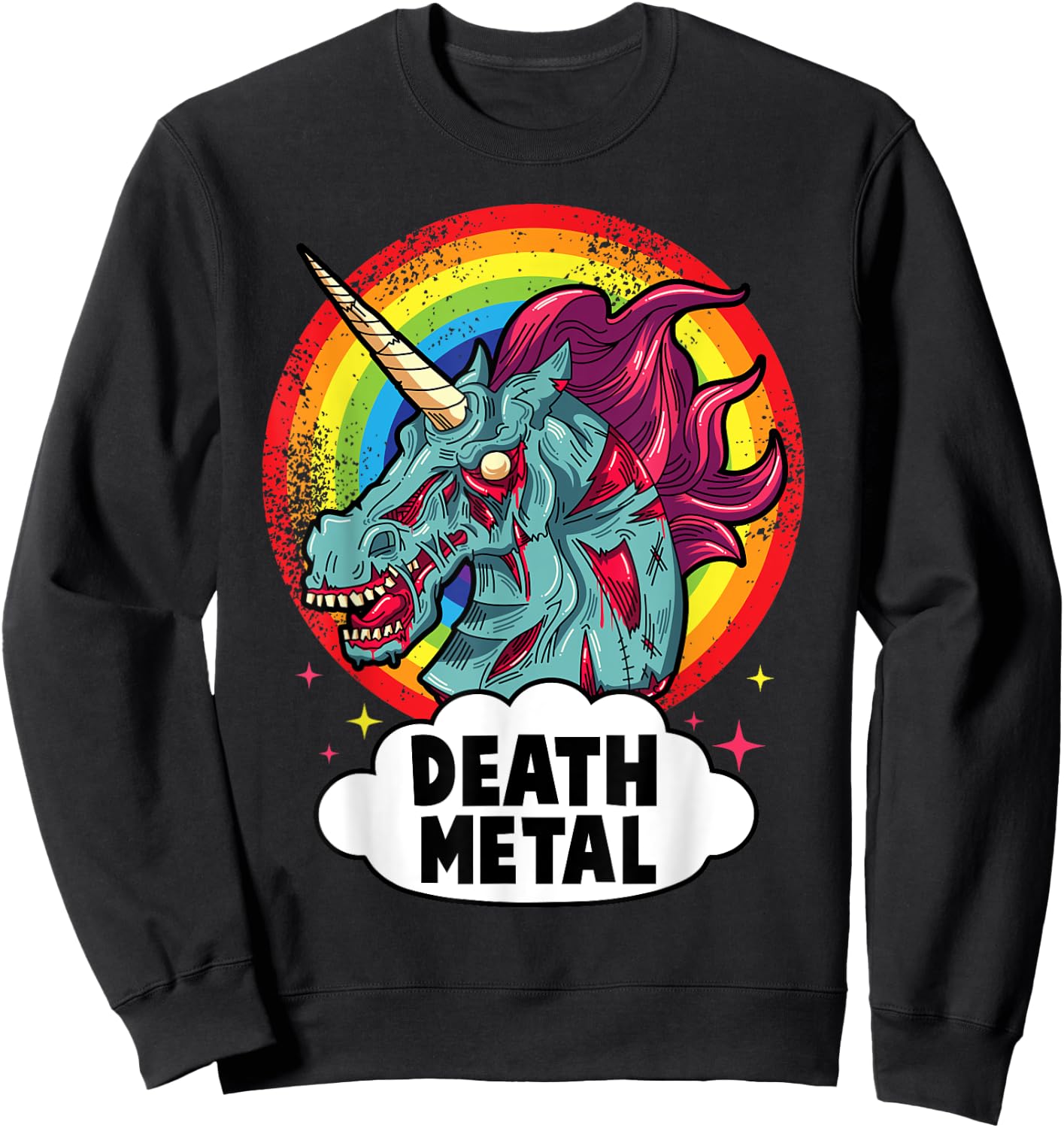 Death Metal Unicorn Rainbow Rocker Emo Zombie. Sweatshirt - Sweatshirt | Black