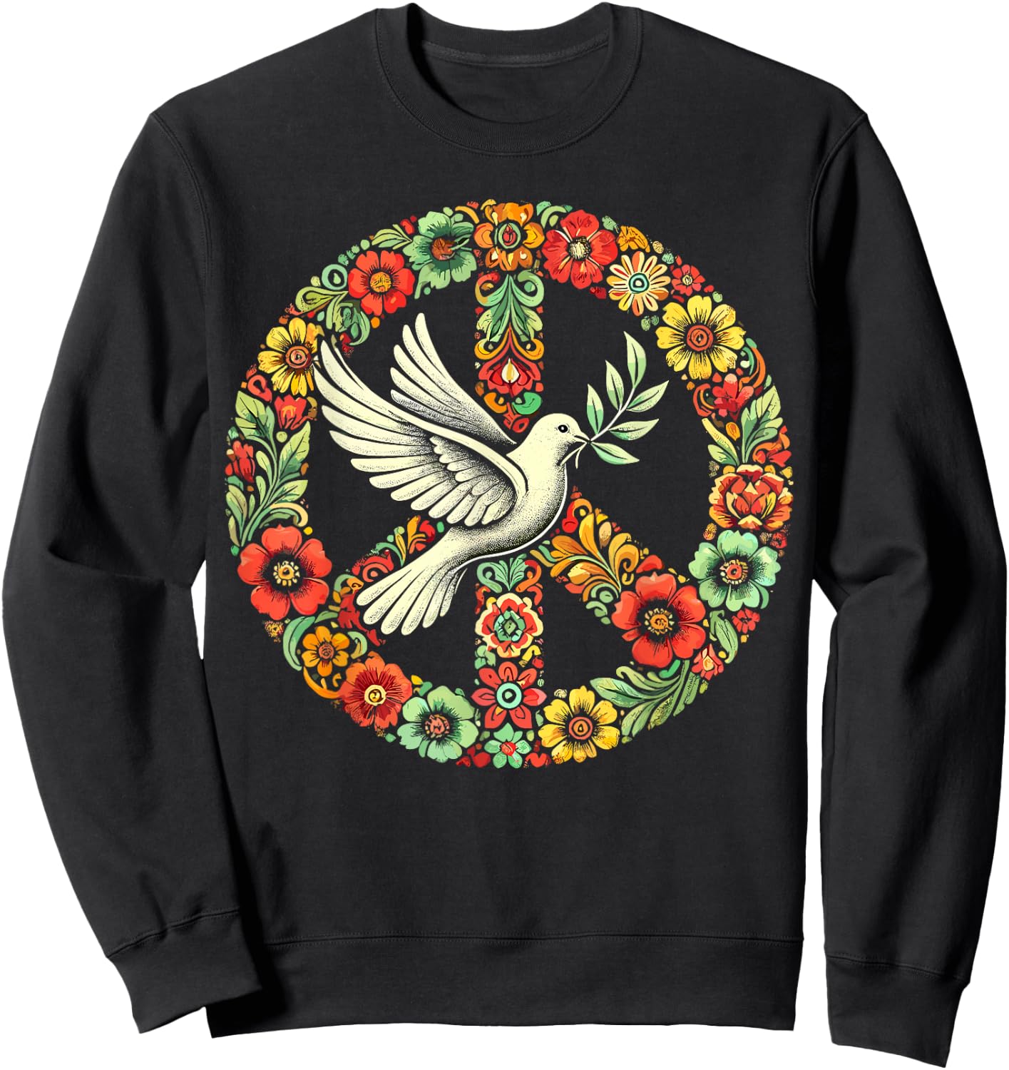 Hippie Tie Dye Peace Dove Bird Sweatshirt - Sweatshirt | Black