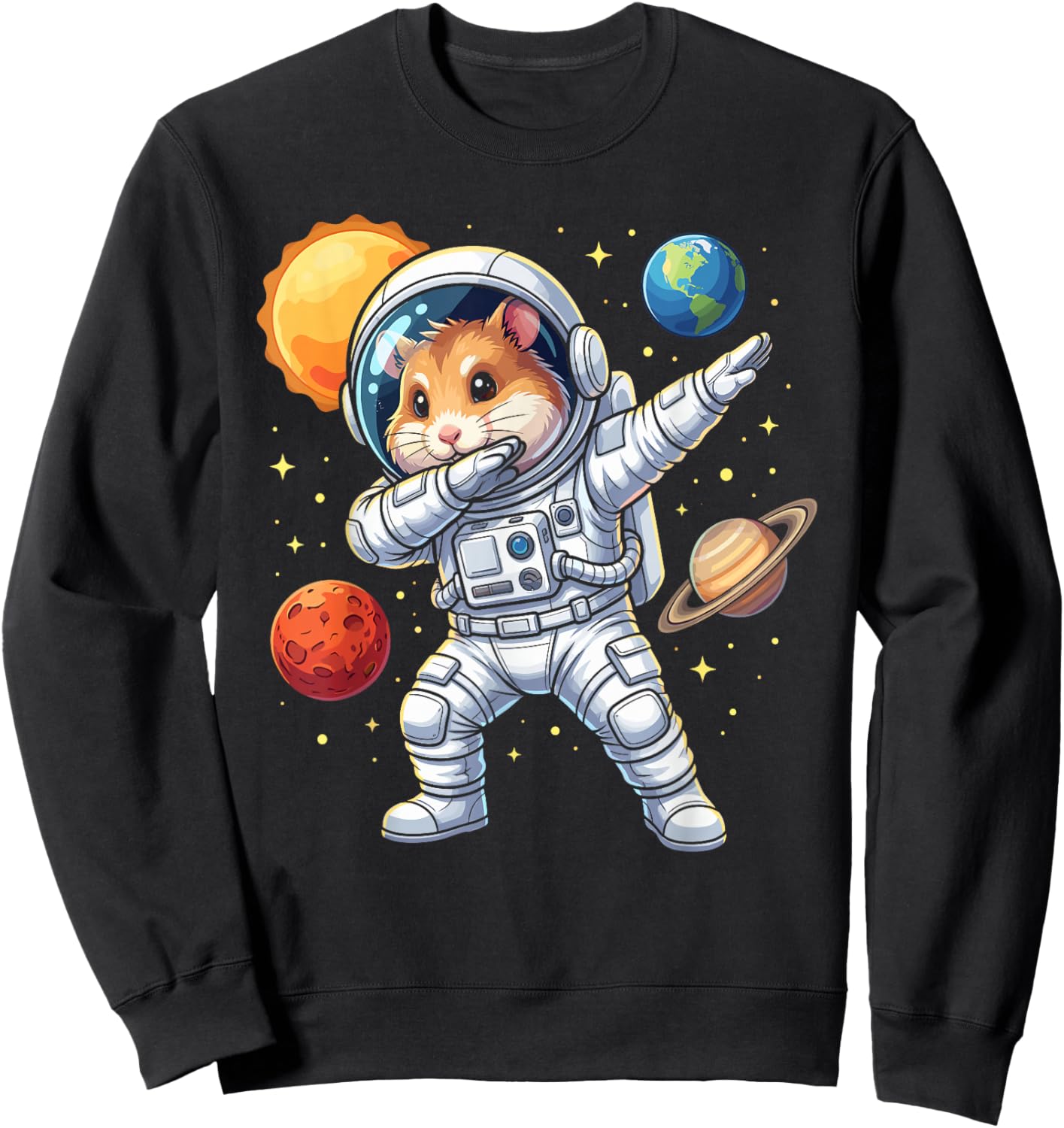 Hamster Astronaut Dabbing Funny Space Animal for Kids Sweatshirt - Sweatshirt | Black