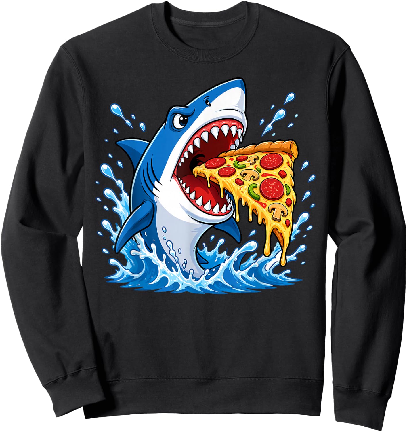 Shark Pizza Lover Foodie Fun Shark Eating Pizza Slice Sweatshirt - Sweatshirt | Black