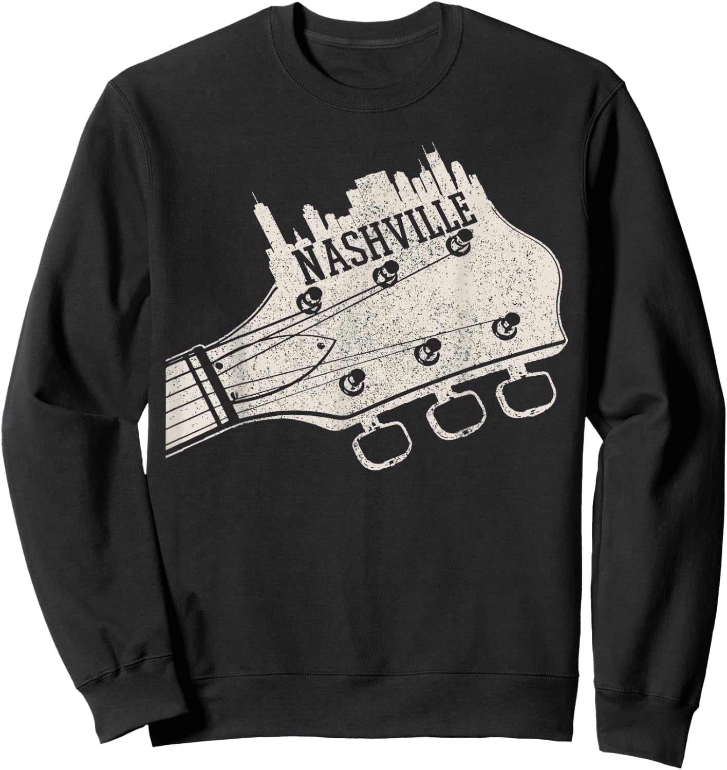 Nashville Guitar Skyline Country Music City Tennessee Sweatshirt - Sweatshirt | Black