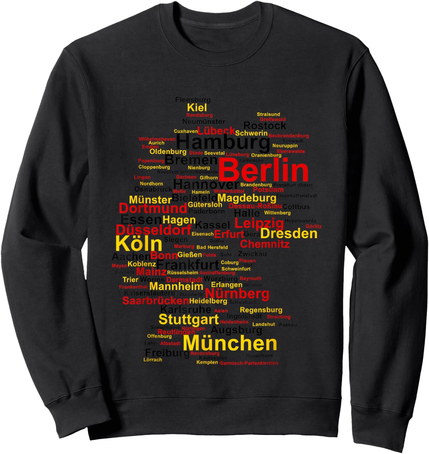 Germany Map Silhouette Towns Cities Flag Berlin Travel Small Sweatshirt - Sweatshirt | Black