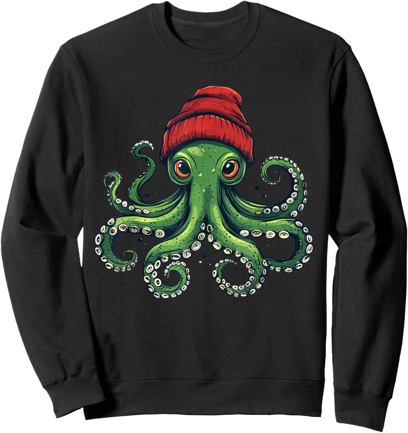 Octopus Wearing Beanie Sweatshirt - Sweatshirt | Black