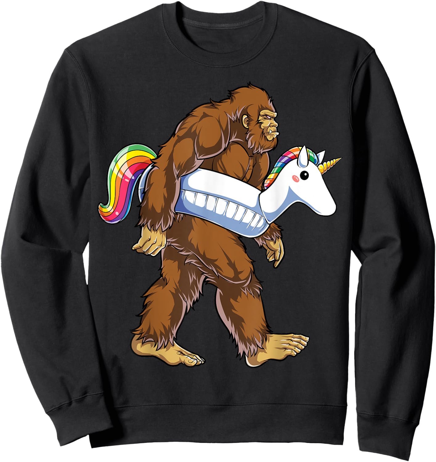Pool Party Bigfoot Unicorn Float Funny Sasquatch Rainbow Sweatshirt - Sweatshirt | Black