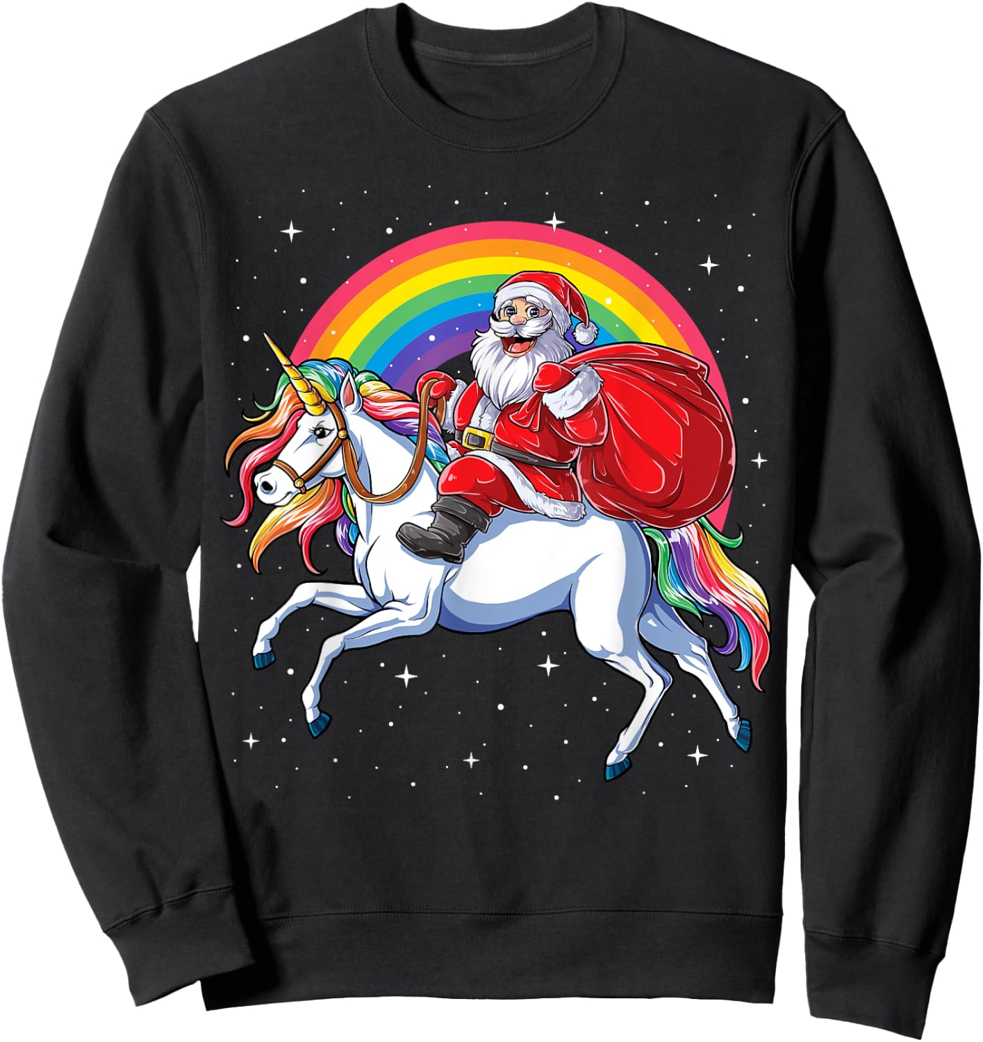 Christmas Santa Riding Unicorn Xmas Girls Women Rainbow Sweatshirt - Sweatshirt | Black