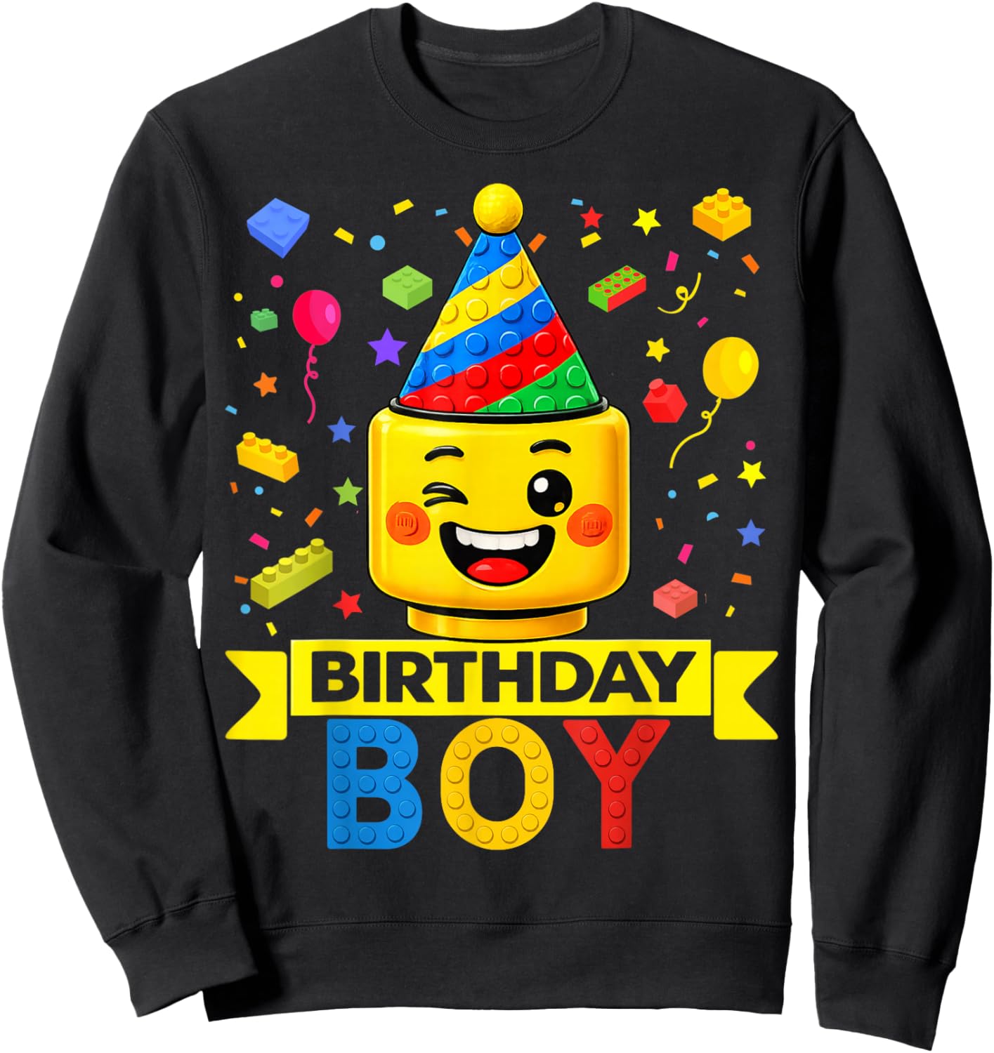 Building Bricks Boy Birthday Party Hat Master Builder Blocks Sweatshirt - Sweatshirt | Black
