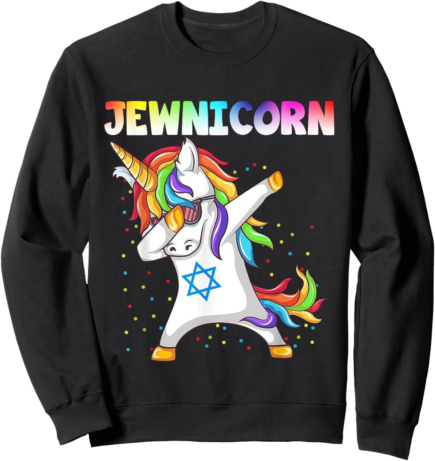Hanukkah Dabbing Unicorn Jewnicorn Chanukah Jewish Xmas Sweatshirt - Sweatshirt | Black
