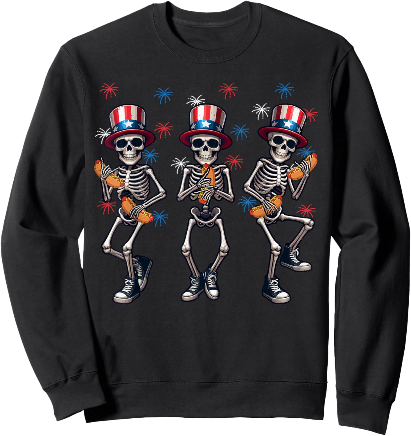 Skeleton Hotdog 4th Of July American Flag Patriotic Sausage Sweatshirt - Sweatshirt | Black