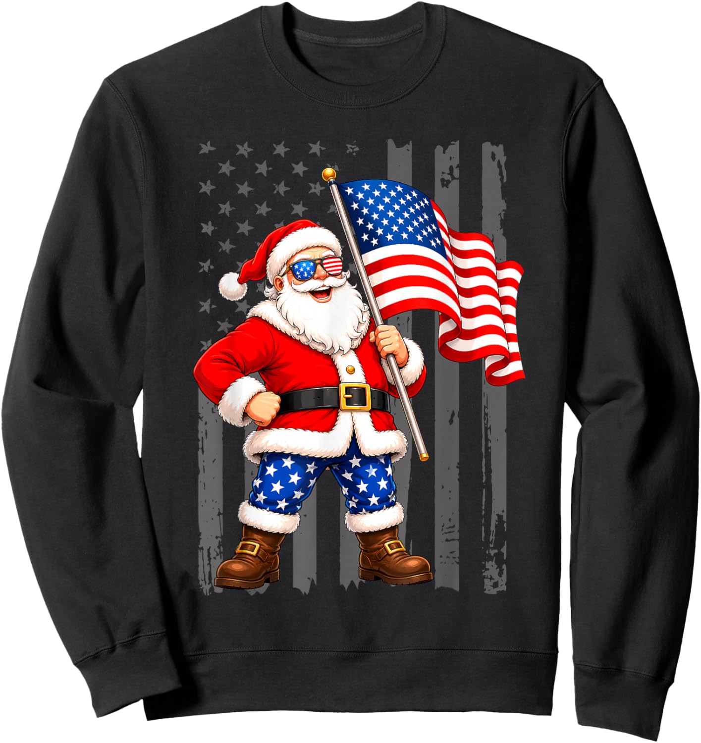 Patriotic Santa USA American Flag Christmas 4th of July Men Sweatshirt - Sweatshirt | Black