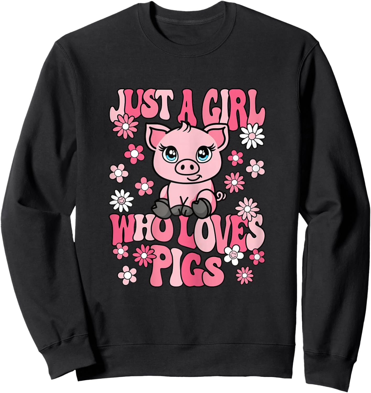 Just A Girl Who Loves Pigs Groovy Pig Lover Girls Kids Sweatshirt - Sweatshirt | Black