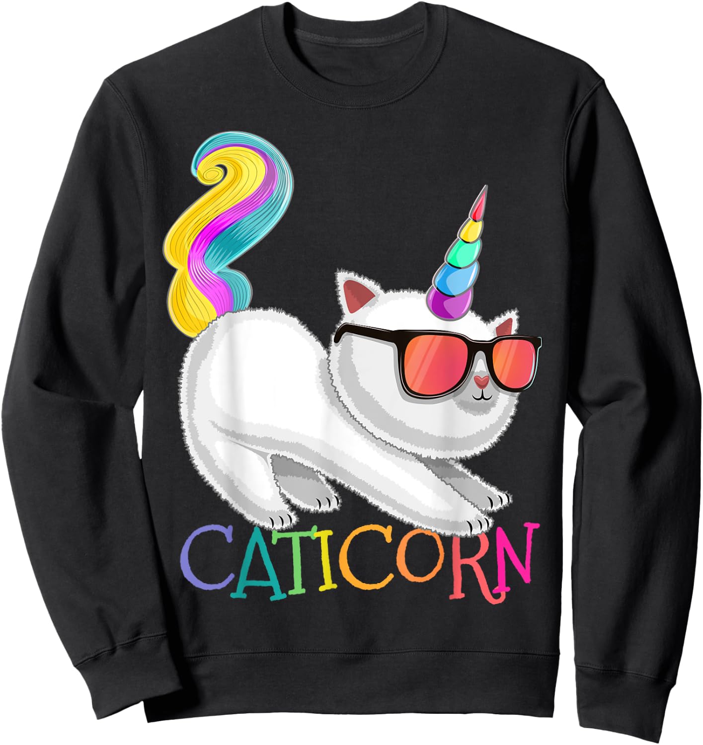 Caticorn Rainbow Unicorn Cat Shirt Girls Unicorn Cat Gift Sweatshirt - Sweatshirt | Black