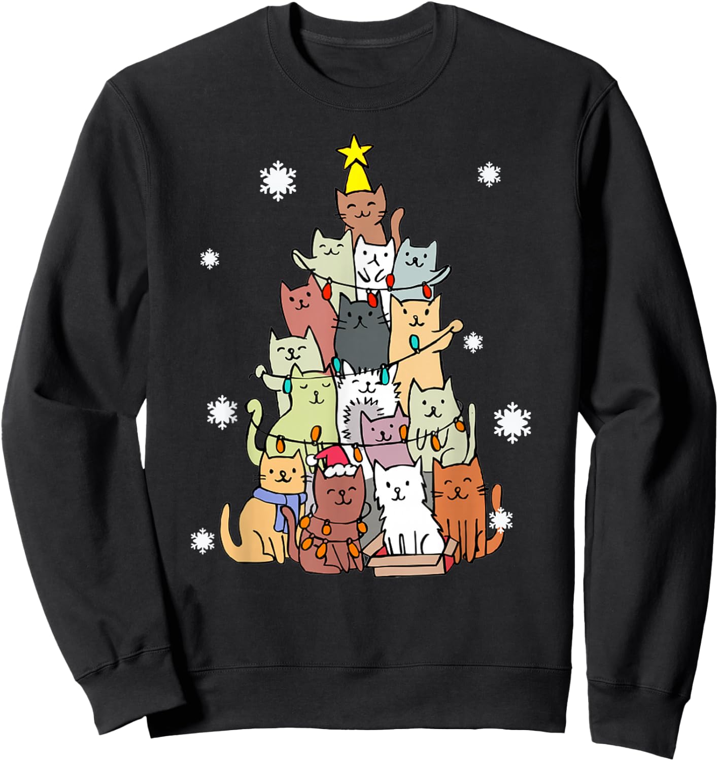 Ugly Christmas Sweater Cat Tree - Funny Xmas Cat Gift Sweatshirt - Sweatshirt | Black