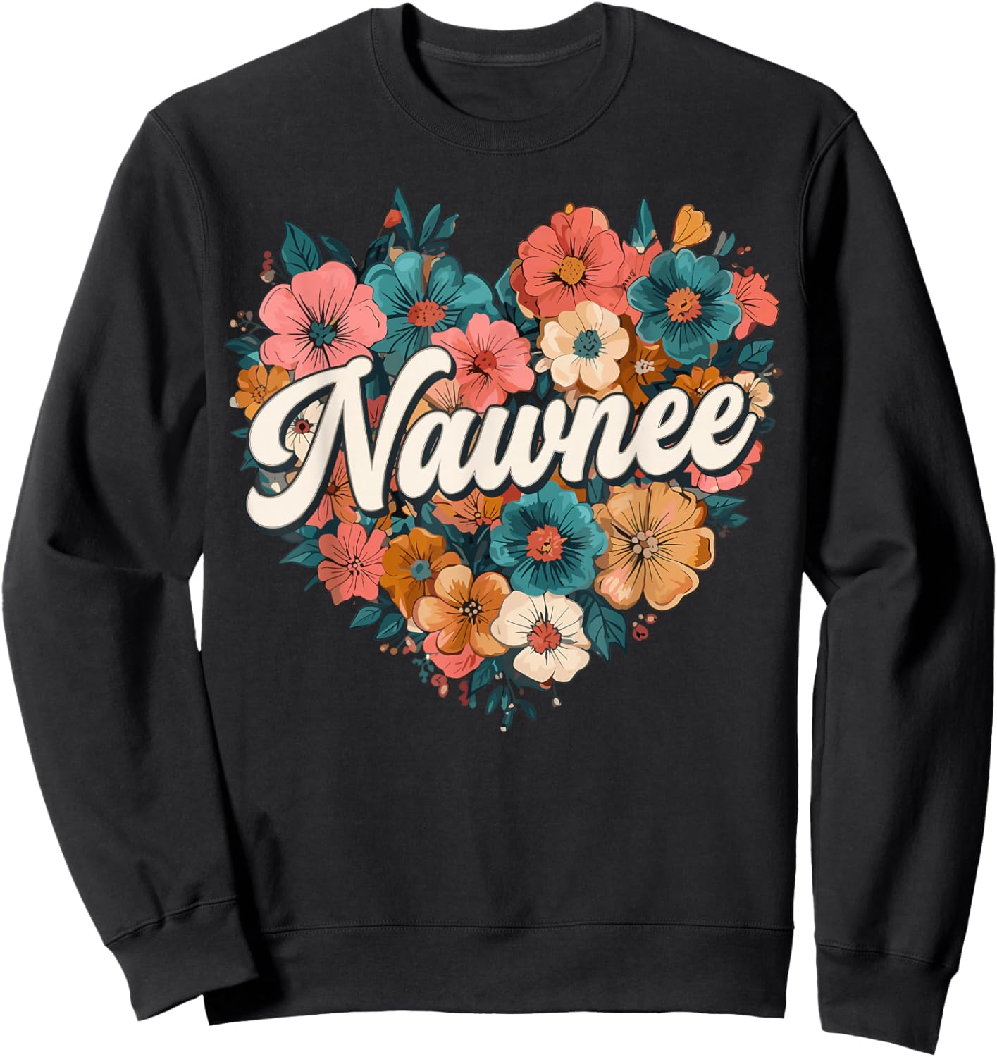 Nawnee Floral Heart Flower Mother's Day Retro Vintage Sweatshirt - Sweatshirt | Black
