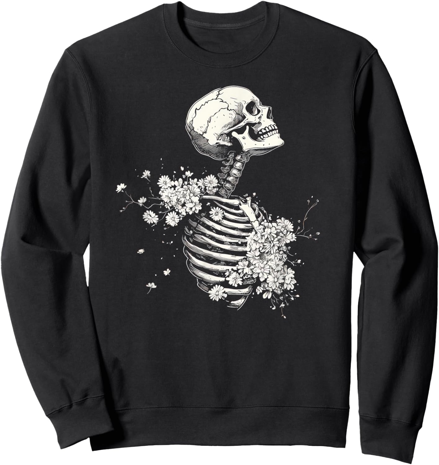 Floral Skeleton Gothic Occult Witchy Dark Creepy Design Sweatshirt - Sweatshirt | Black