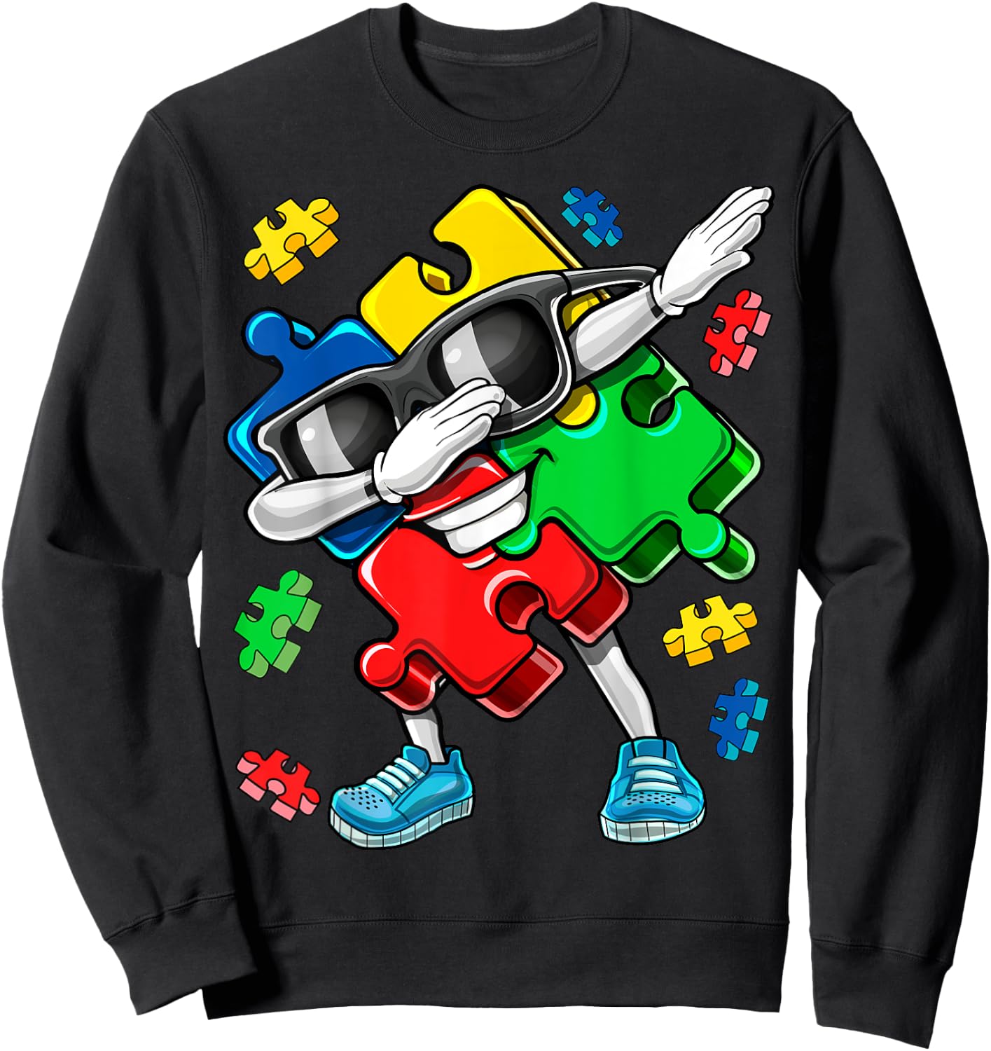Autism Awareness Dabbing Puzzle Piece Kids Gift Boys Sweatshirt - Sweatshirt | Black