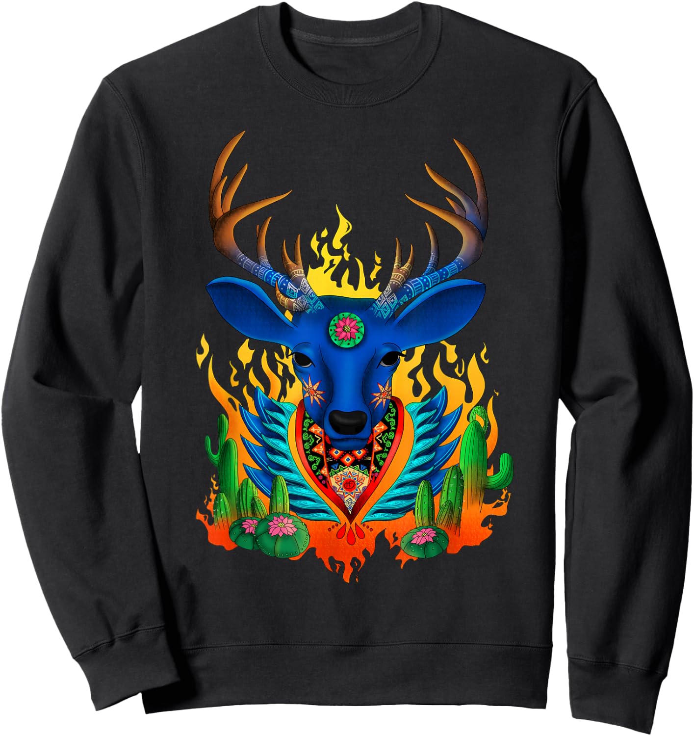 Impeccable Jaguar Third Eye Huichol Deer - Men's Black Small Classic Fit Short Sleeve Sweatshirt - Sweatshirt | Black