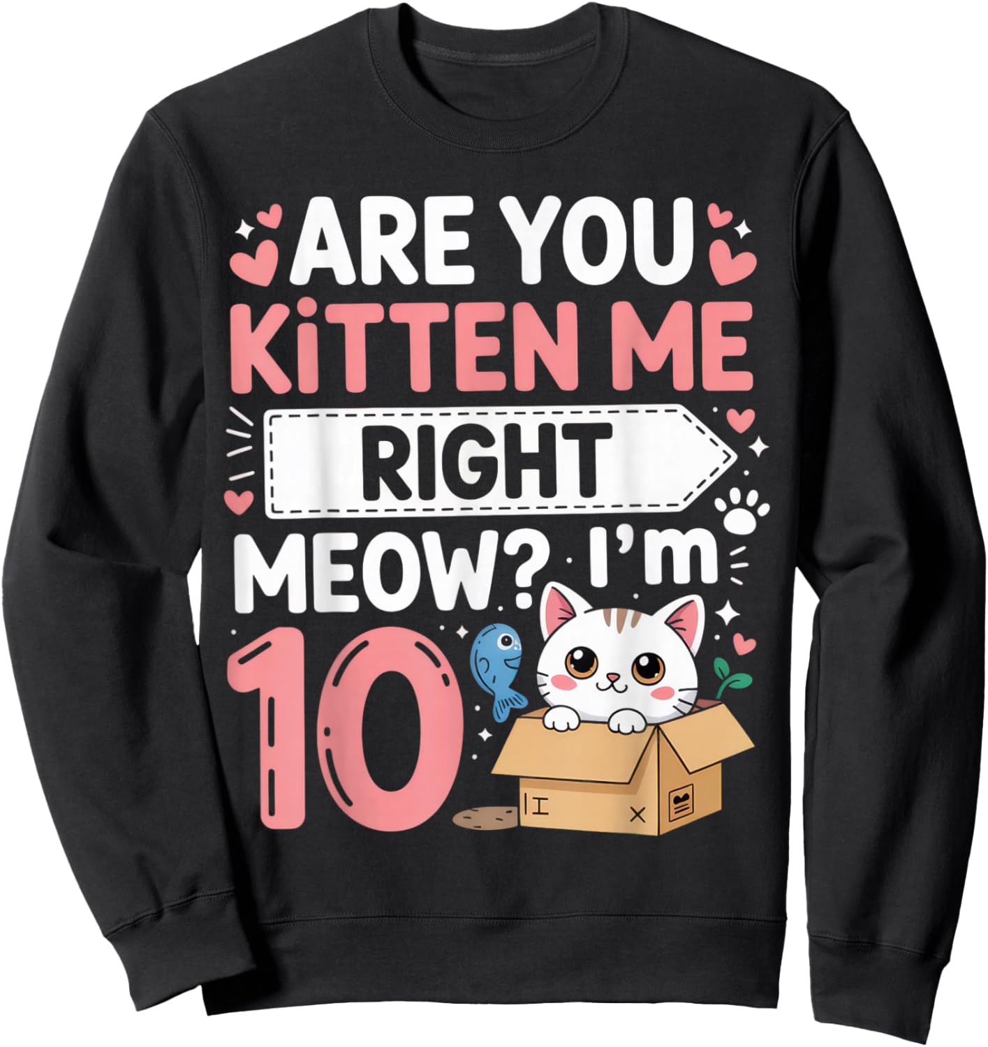 are You Kitten Me Right Meow I'm 10 Cat Lovers Birthday Sweatshirt - Sweatshirt | Black