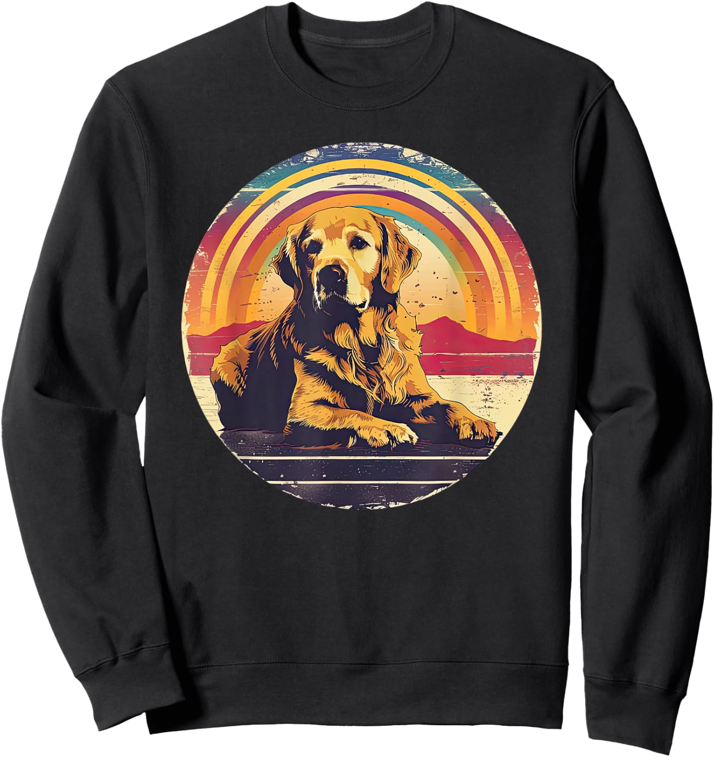 Vintage Golden Retriever Retro Sun Dog Lover Sweatshirt - Sweatshirt | Black