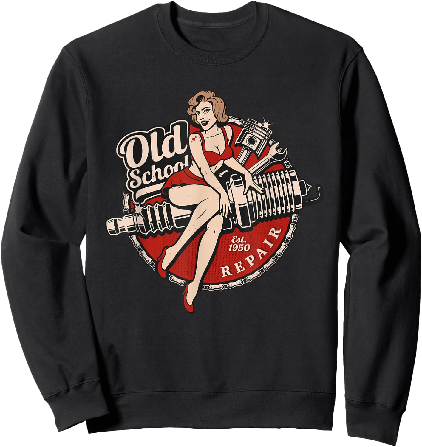 Spark Plug Pinup Mechanic Sweatshirt - Sweatshirt | Black