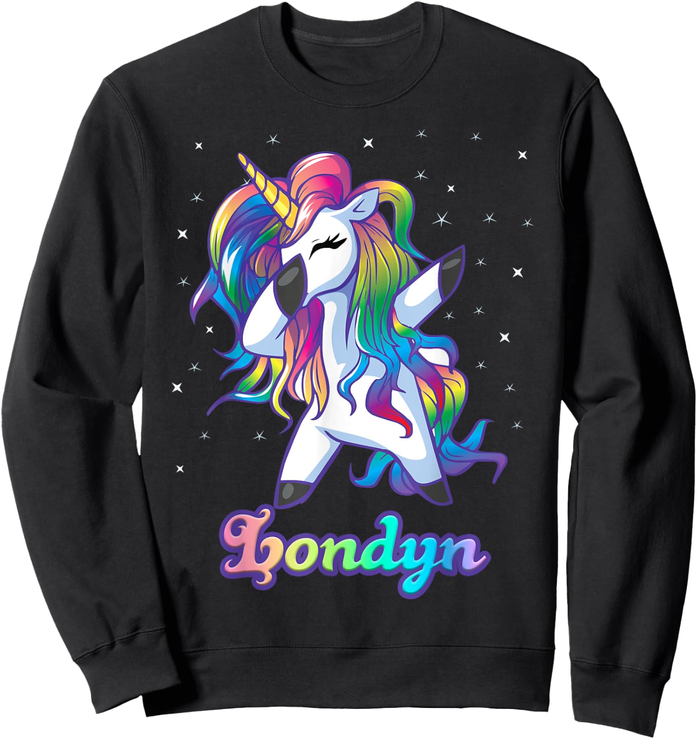 LONDYN Name Personalized Custom Rainbow Unicorn Dabbing Sweatshirt - Sweatshirt | Black