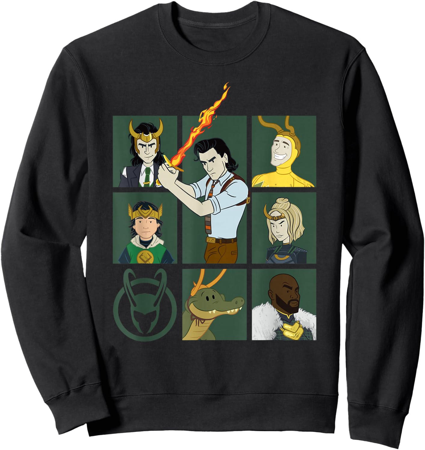 Marvel Loki Variants Alligator Loki Sylvie Character Grid Sweatshirt - Sweatshirt | Black